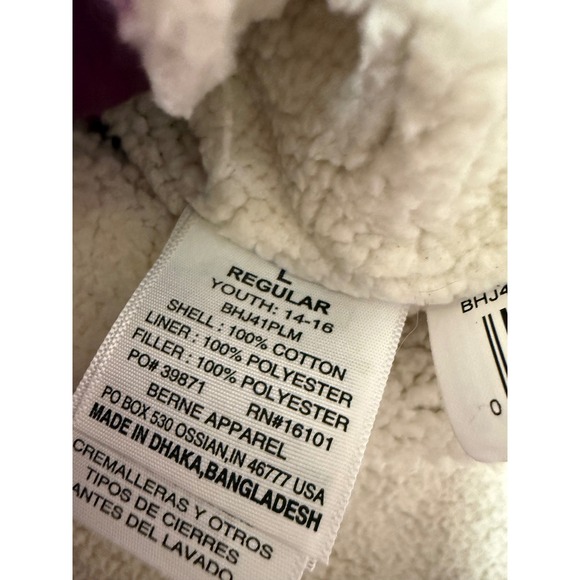 BERNE Workwear Purple Sherpa Lined Hooded Canvas Jacket Youth L 14 16 - Picture 3 of 6